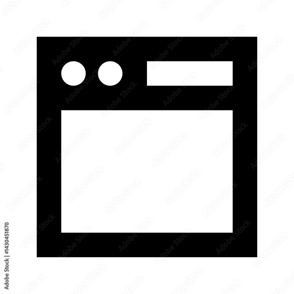 Poster illustration of a simple black browser window with two circles and a rectangle at the top section ar