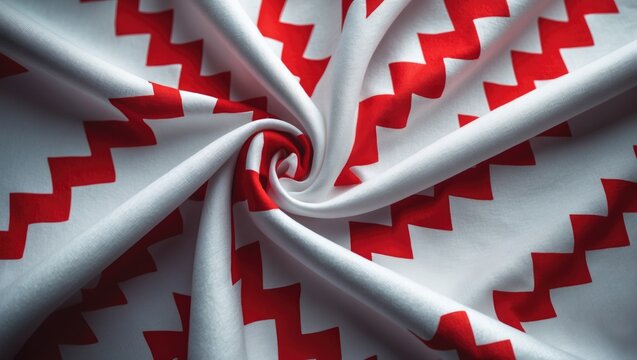 Red chevron pattern on white fabric