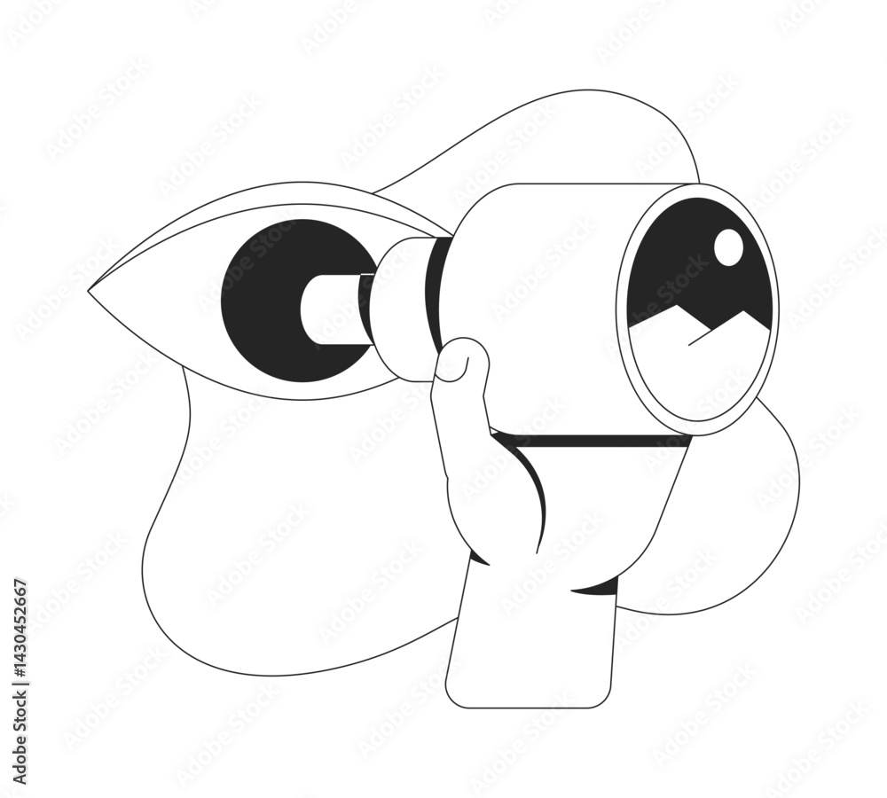 Poster vision through telescope line onboarding ui illustration. looking forward. visionary insight. planni