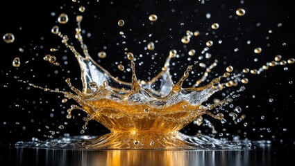 Black and gold champagne splash on a white background