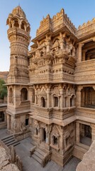 Obraz premium Ancient Indian temple complex, intricate stone carvings
