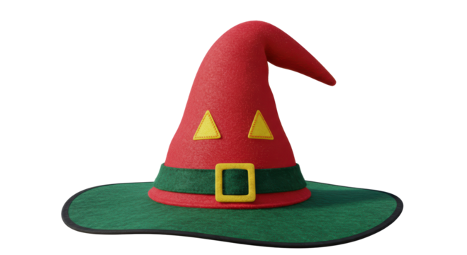 Isolated Whimsical Elf Hat Red and Green Festive Headwear