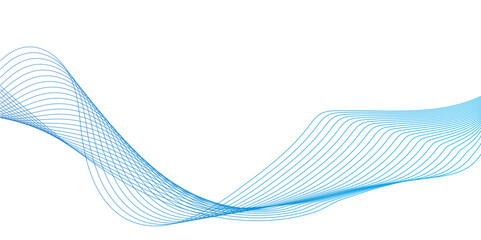 Create a vector illustration of blue abstract wave pattern on a white background. The wave should have a smooth, flowing form with overlapping transparent lines and gradient mesh effects, creating