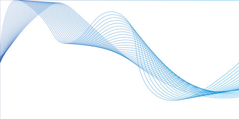 Fototapeta premium Create a vector illustration of blue abstract wave pattern on a white background. The wave should have a smooth, flowing form with overlapping transparent lines and gradient mesh effects, creating