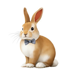Fototapeta premium Adorable brown rabbit wearing a bow tie sitting gracefully, showcasing charm and elegance in a whimsical animal portrait concept