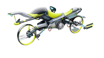 Futuristic hover bike design with sleek lines, vibrant colors, and advanced technology showcasing innovative transportation concept