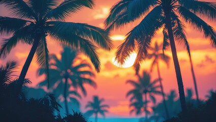 Coconut Tree Along the Coastline with Sunset Views