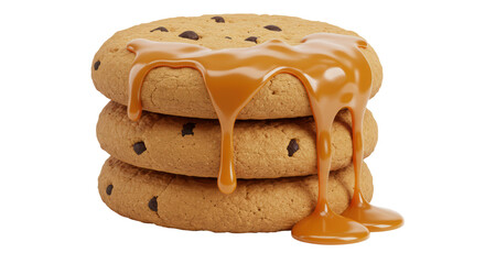 Isolated Stack of Chocolate Chip Cookies with Caramel Drizzle