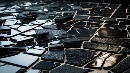 Abstract chaos mosaic with broken glass tiles
