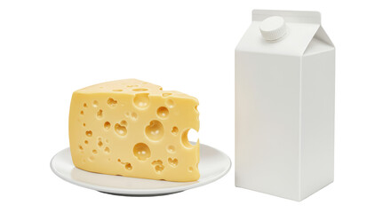 Isolated Cheese on Plate with Milk Carton