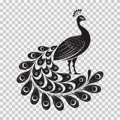 Fototapeta premium Stylized Black Peacock Icon – Tribal and Modern Art