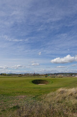 The 18th Green and Bunker on the Buddon Course at Carnoustie Links named Rhine, opened in 1981 with...
