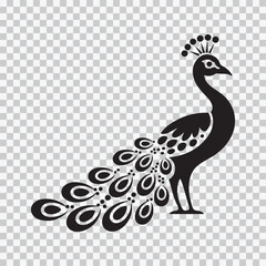 Stylized Peacock Vector – Black Silhouette Illustration
