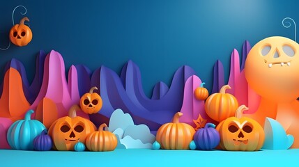 Cute 3D Pumpkin Ensemble with Generous Copy Space

