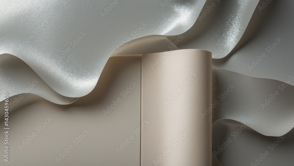 Poster elegant gray paper background featuring a metallic, pearlescent finish with layered overlapping elem
