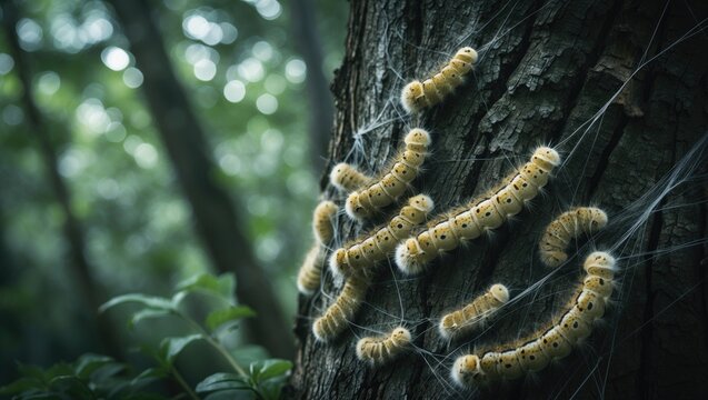 Hazardous oak processionary nest with hairs on tree trunk