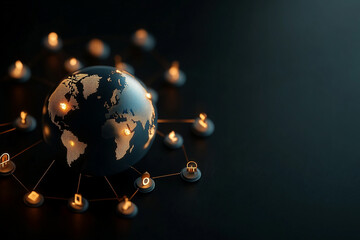 International trade icons surrounding globe, digital infographic feel