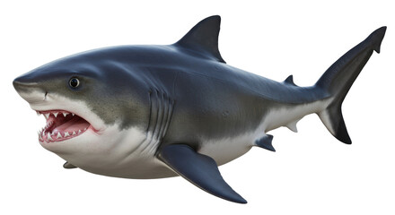 Isolated Menacing Great White Shark with Open Jaws