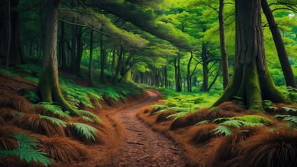 Fototapeta premium Serene Trail Amidst Pristine Pines in Northern Wilderness