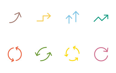 カラフルでかわいいシンプルな矢印アイコンのセット、成長とリピート