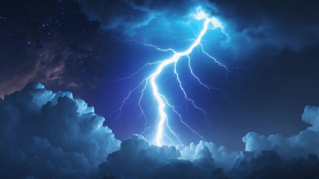 Bright lightning flashing across the night sky