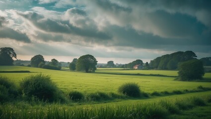 Obraz premium Isolated rural landscape in North Norfolk under a cloudy sky