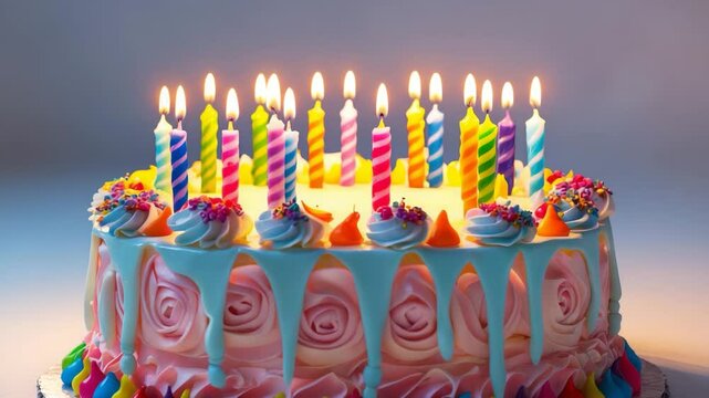 Gourmet birthday cake decoration with marzipan isolated on white background