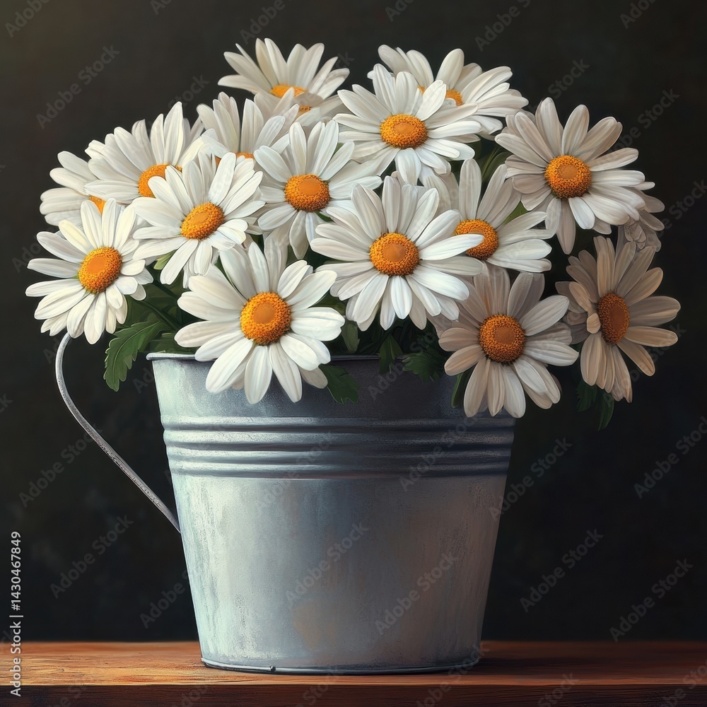 Aufkleber bright daisies arranged in a silver bucket create a cheerful display capturing a simple yet beautifu