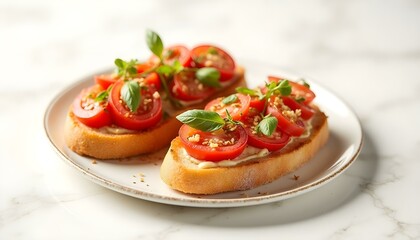 Traditional italian Bruschetta on white background