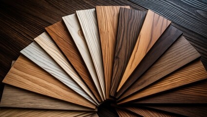 Wooden samples intended for floor laminate or furniture. Mini color boards for sampling. Design reference image.