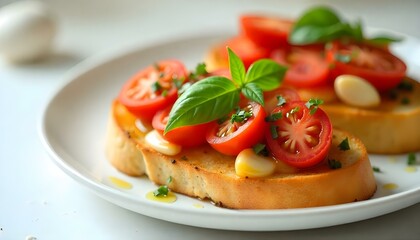 Traditional italian Bruschetta on white background