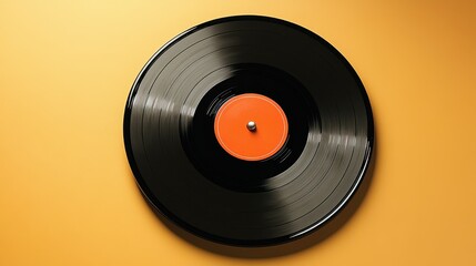 Fototapeta premium Classic black vinyl record on a vibrant orange background.