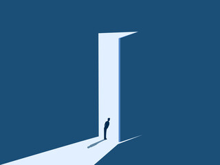 Businessman opening into the big door for opportunities