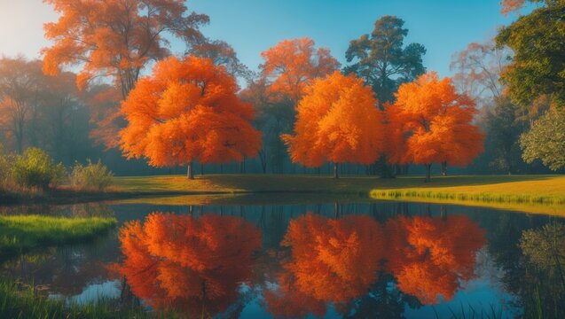 Autumn landscape with colorful leaves in Saint Petersburg park