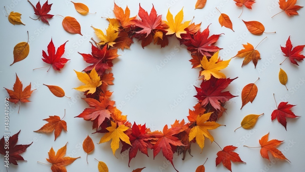Aufkleber Autumn pattern with leaf frame on white background for fall design