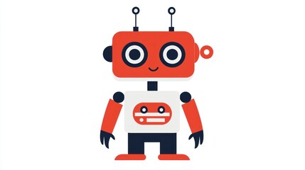 Fototapeta premium A cheerful looking cartoon robot stands against a white backdrop