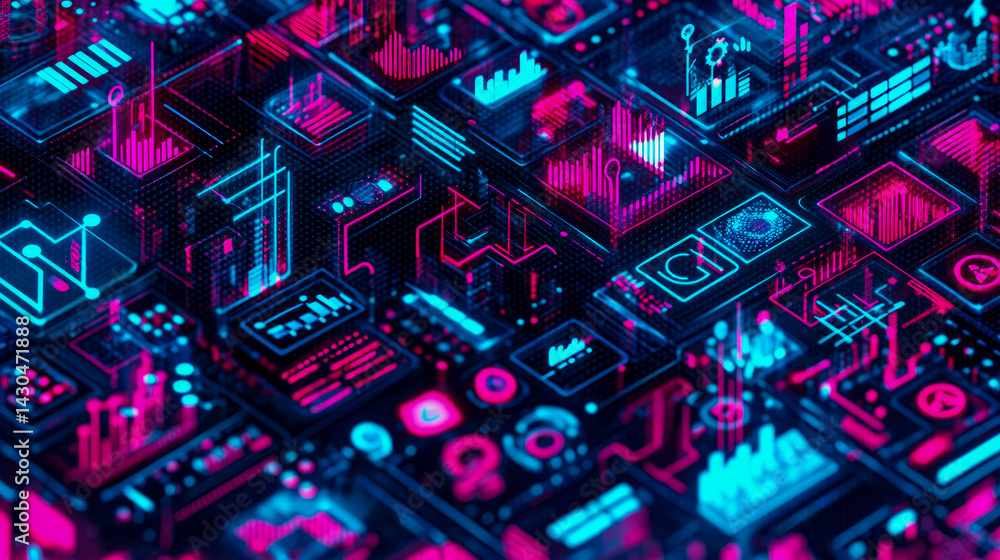 Poster digital network matrix: abstract high-tech circuit board concept