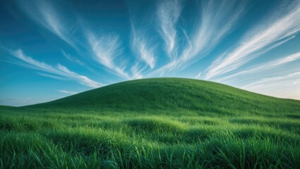 Obraz premium Image of a vibrant grass field with a clear blue sky in the background