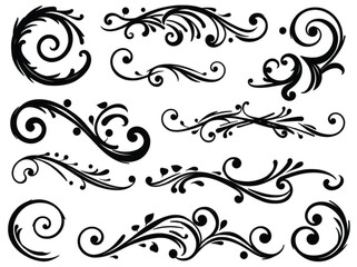 Decorative Swirl and Spiral Vector Elements – Stylish Ornaments for Logos, Tattoos, and Invitations silhouette on white background