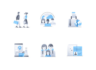 Moving with the whole family - flat design style icons set