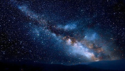 Fototapeta premium Vast expanse of dark night sky filled with glittering stars, inky blackness, universe