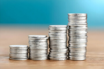 An artistic arrangement of stacked coins representing growth and finance. Ideal for financial themes, investments, and wealth management topics.