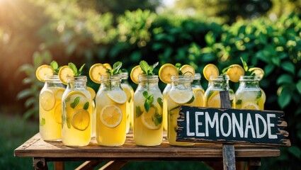 Seasonal Lemonade Stand with Homemade Juices and Fresh Citrus Fruits