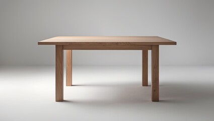 Wooden table set against a white background