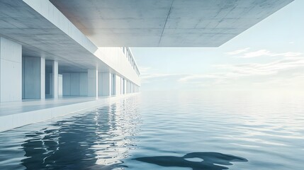 Creative minimalist architecture and water surface 3D rendering