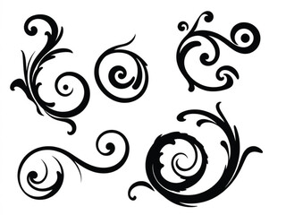 Decorative Swirl and Spiral Vector Elements – Stylish Ornaments for Logos, Tattoos, and Invitations silhouette on white background