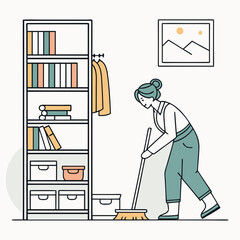 Fototapeta premium Person Organizing Home Space for decluttering blogs, home management apps, minimalist lifestyle content and spring cleaning campaigns