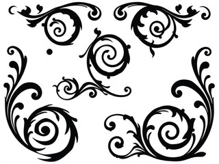 Decorative Swirl and Spiral Vector Elements – Stylish Ornaments for Logos, Tattoos, and Invitations silhouette on white background