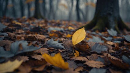 Yellow Leaf Distinctly Emerges Amidst a Sea of Fallen Leaves