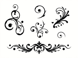 Decorative Swirl and Spiral Vector Elements – Stylish Ornaments for Logos, Tattoos, and Invitations silhouette on white background
